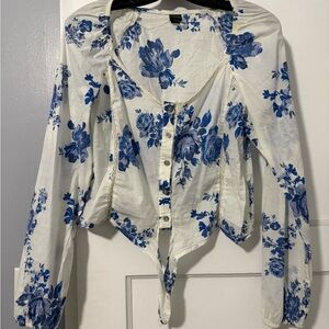 Wild Fable White Cream Long Sleeve Tie Front Blouse